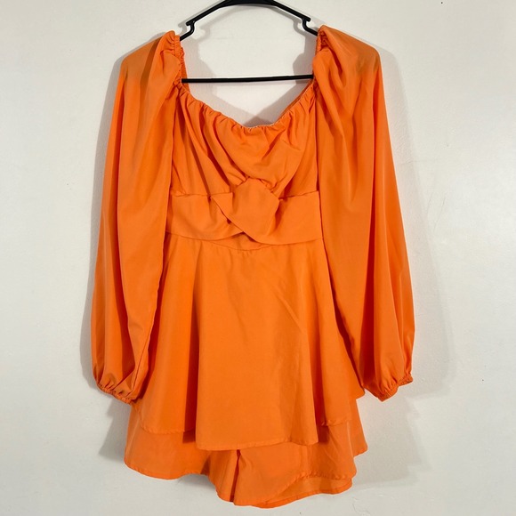 Unbranded Pants - Unbranded Romper Womens Small Orange Off Shoulder Balloon Sleeve Ruffle‎